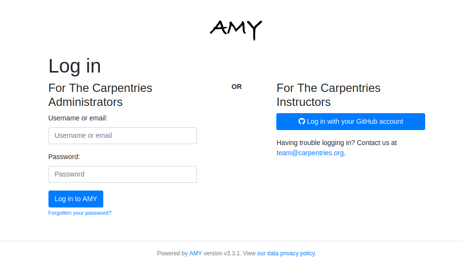 AMY login screen goes here